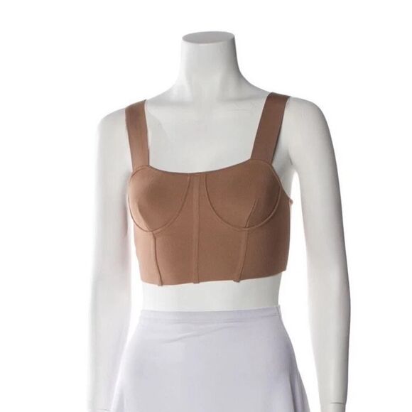 NWT HERVE LEGER structured beige bustier crop top Beige sz XL - Picture 1 of 10